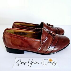 Stacy Adams Mens Brown Leather Tassel Loafer Shoes Size 10W Made In Brazil《983》S
